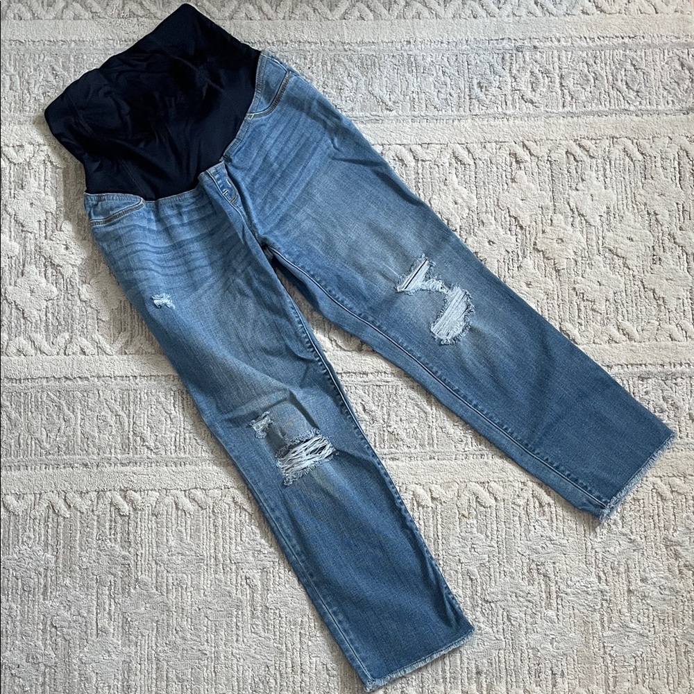 Stylish Blue Distressed straight leg maternity Jeans